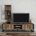 Ursula Megapap melamine TV unit in walnut - black color 184,5x34x45cm.