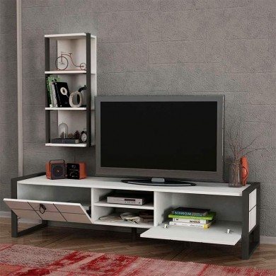 Ursula Megapap melamine TV unit in white - black color 184,5x34x45cm.