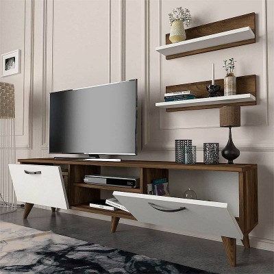 Έπιπλο τηλεόρασης Colin Megapap χρώμα λευκό - καρυδί 150x29,5x40,6εκ.