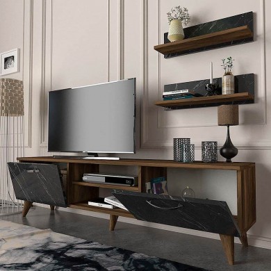 Colin Megapap melamine tv stand in walnut - black marble effect color 150x29.5x40,6cm.