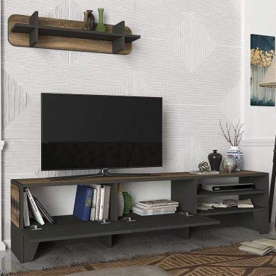 Fabiano Megapap melamine TV stand in walnut - anthracite color 183,6x34,8x46cm.