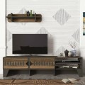 Fabiano Megapap melamine TV stand in walnut - anthracite color 183,6x34,8x46cm.