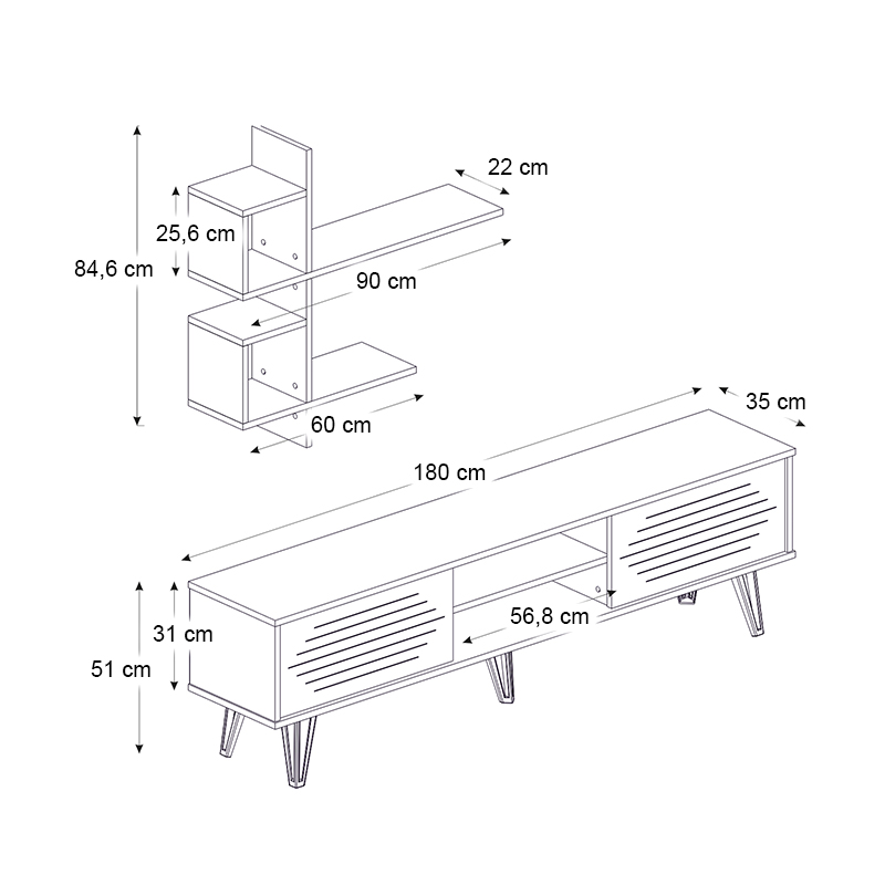 Salerno Megapap melamine TV unit in sapphire color 180x35x51cm.