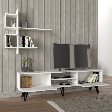 Salerno Megapap melamine TV unit in white 180x35x51cm.