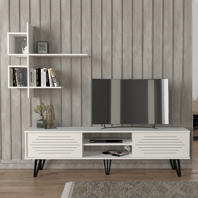 Salerno Megapap melamine TV unit in white 180x35x51cm.