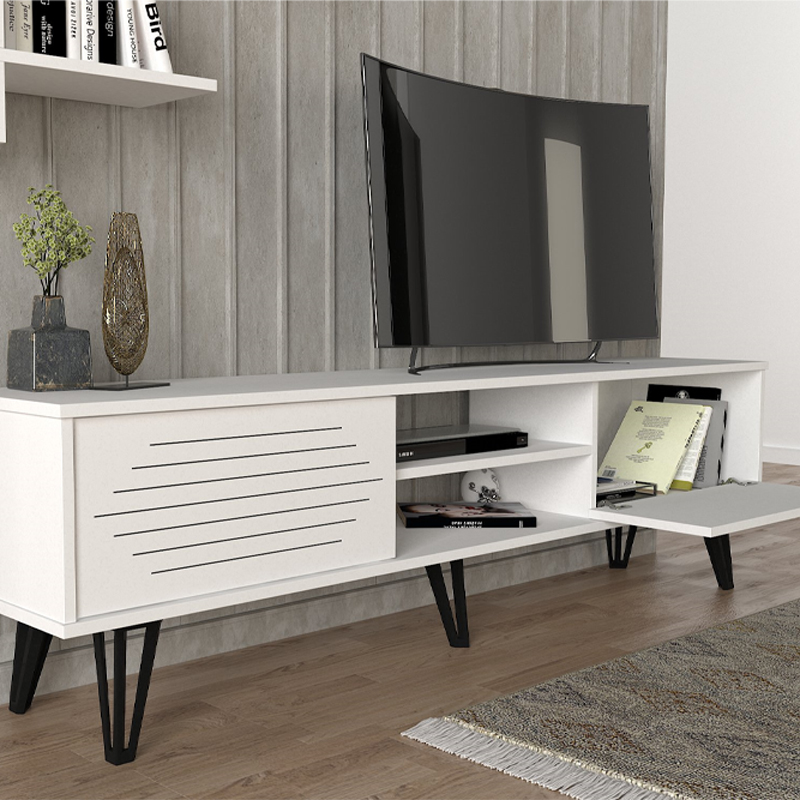 Salerno Megapap melamine TV unit in white 180x35x51cm.