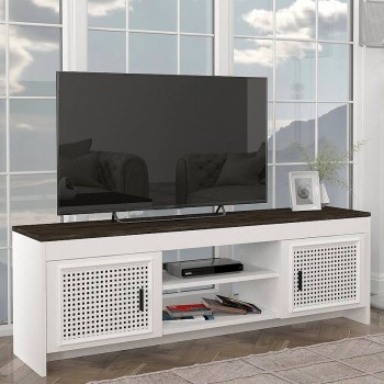 Έπιπλο τηλεόρασης Galatea Megapap χρώμα λευκό - μαύρο rebab 150x35x49εκ.