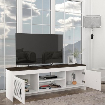 Έπιπλο τηλεόρασης Galatea Megapap χρώμα λευκό - μαύρο rebab 150x35x49εκ.