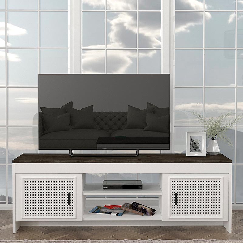 Galatea Megapap melamine tv stand in white - black rebab color 150x35x49cm.