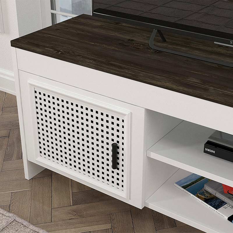 Galatea Megapap melamine tv stand in white - black rebab color 150x35x49cm.