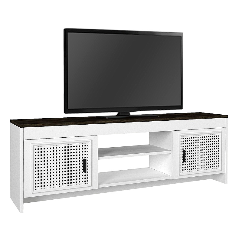 Galatea Megapap melamine tv stand in white - black rebab color 150x35x49cm.
