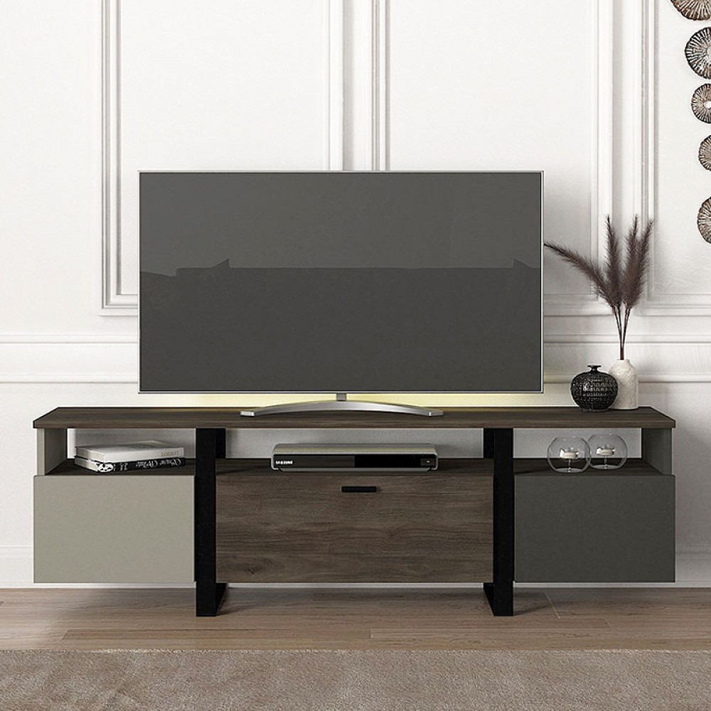 Έπιπλο τηλεόρασης Pescara Megapap από μελαμίνη χρώμα σκούρο καρυδί 150x31,5x46εκ.