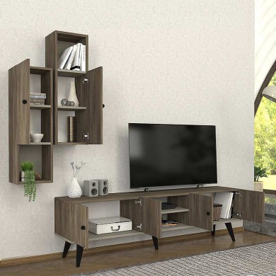 Σύνθεση τηλεόρασης Bergamo Megapap χρώμα σκούρο καρυδί 180x37x52εκ.