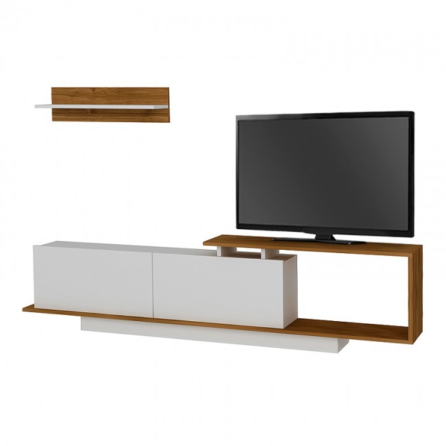 Έπιπλο τηλεόρασης Novara Megapap χρώμα λευκό - καρυδί 180x29,6x45εκ.