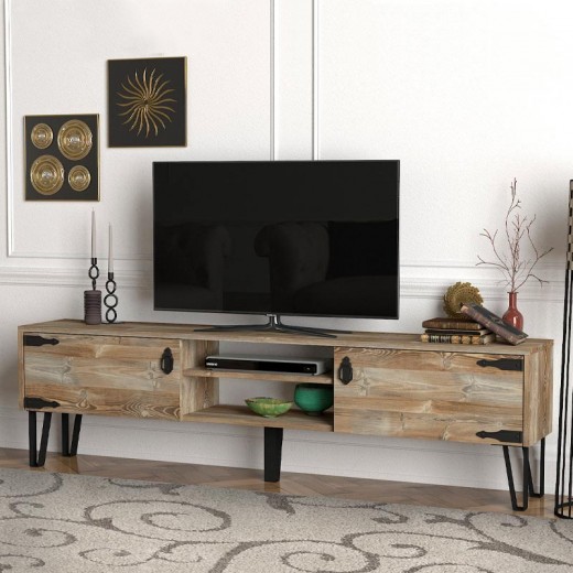 Έπιπλο τηλεόρασης Costa Megapap χρώμα vintage patik - μαύρο 180x29,5x49εκ.