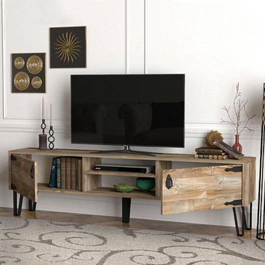 Έπιπλο τηλεόρασης Costa Megapap χρώμα vintage patik - μαύρο 180x29,5x49εκ.