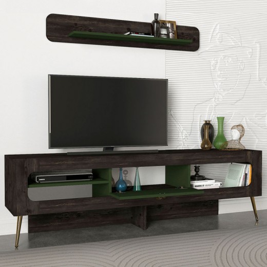 Έπιπλο τηλεόρασης Miladra Megapap χρώμα μαύρο rebab - λαδί 180x31x55εκ.