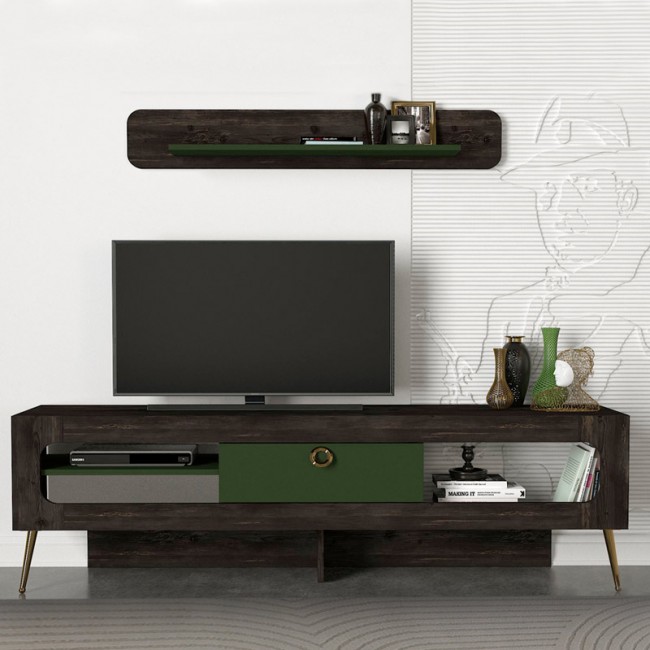 Έπιπλο τηλεόρασης Miladra Megapap χρώμα μαύρο rebab - λαδί 180x31x55εκ.