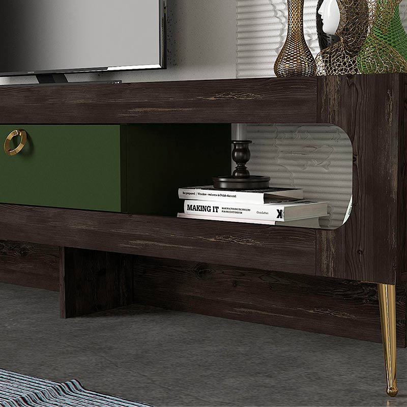Miladra Megapap melamine TV stand in black rebab- olive color 180x31x55cm.