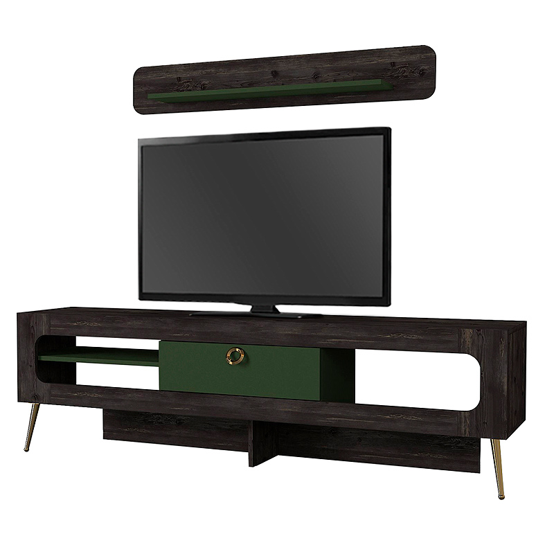 Miladra Megapap melamine TV stand in black rebab- olive color 180x31x55cm.