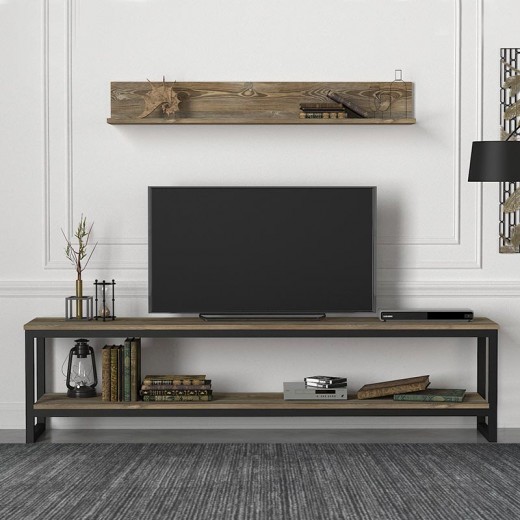 Έπιπλο τηλεόρασης Palencia Megapap χρώμα vintage patik - μαύρο 180x35x45εκ.