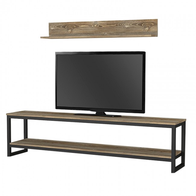 Έπιπλο τηλεόρασης Palencia Megapap χρώμα vintage patik - μαύρο 180x35x45εκ.