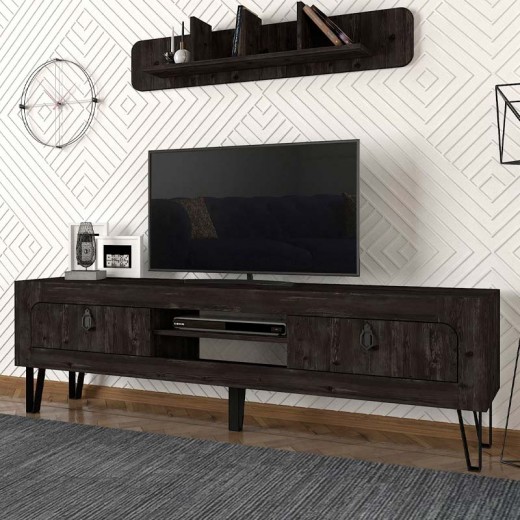 Έπιπλο τηλεόρασης Taragona Megapap χρώμα μαύρο rebab 180x29,5x55εκ.