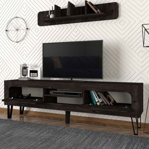 Έπιπλο τηλεόρασης Taragona Megapap χρώμα μαύρο rebab 180x29,5x55εκ.
