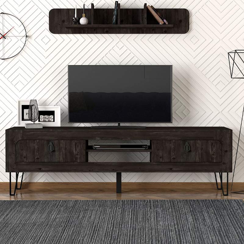 Taragona Megapap melamine TV stand in black rebab color 180x29,5x55cm.