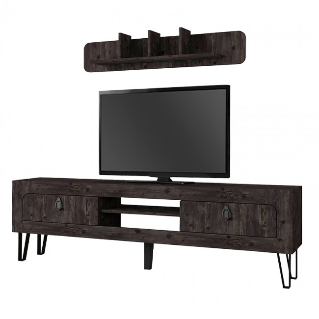 Έπιπλο τηλεόρασης Taragona Megapap χρώμα μαύρο rebab 180x29,5x55εκ.