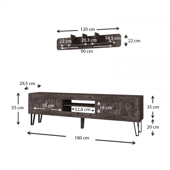 Έπιπλο τηλεόρασης Taragona Megapap χρώμα μαύρο rebab 180x29,5x55εκ.
