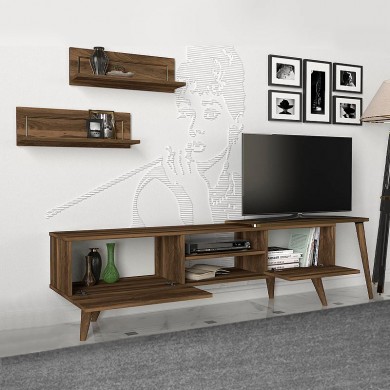 Limoge Megapap melamine TV stand in walnut color 190x29,5x50cm.