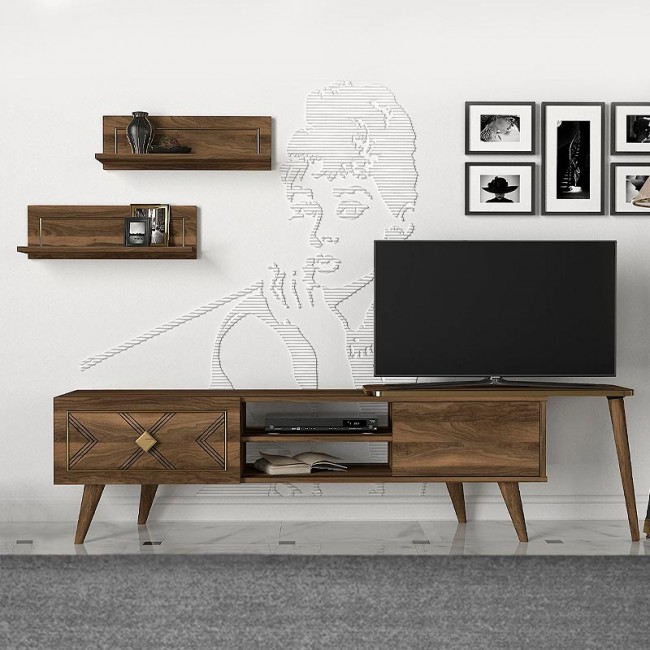 Έπιπλο τηλεόρασης Limoge Megapap χρώμα καρυδί 190x29,5x50εκ.