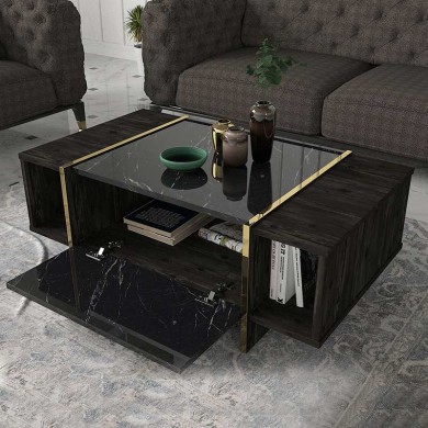 Veyron Megapap melamine coffee table in black marble effect color 104x60x37,3cm.