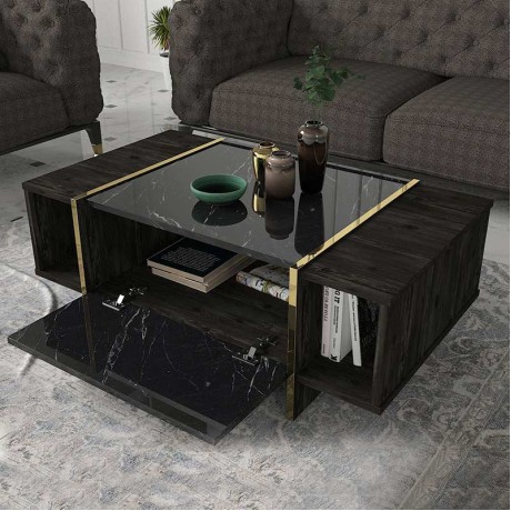 Veyron Megapap melamine coffee table in black marble effect color 104x60x37,3cm.