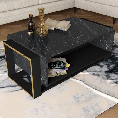 Serina Megapap melamine coffee table in black marble effect color 107x60x40cm.