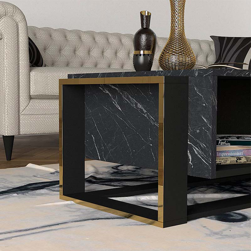 Serina Megapap melamine coffee table in black marble effect color 107x60x40cm.