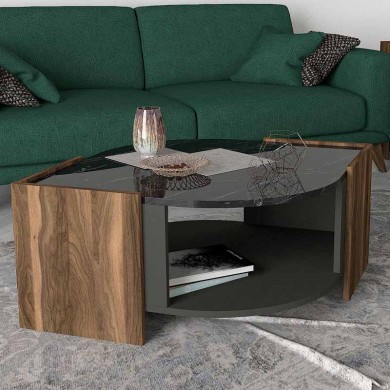 Marbel Megapap melamine coffee table in walnut - black marble effect color 75x75x40cm.