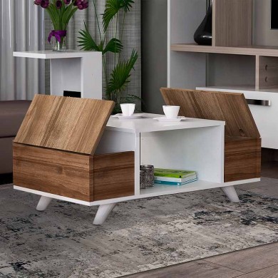 Eriberto Megapap melamine coffee table in white - walnut color 90x60x43,8cm.