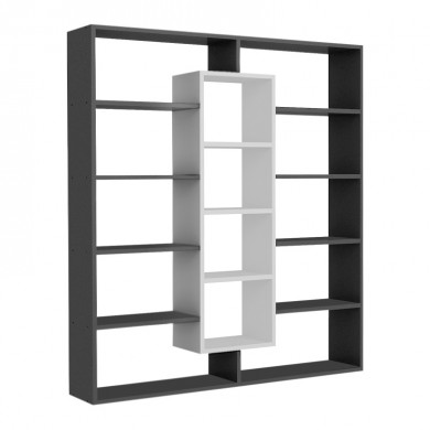 Ample Megapap melamine bookcase in black - white color 125x22x135,7cm.