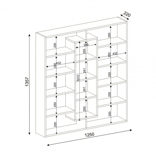 Βιβλιοθήκη Ample Megapap χρώμα μαύρο - λευκό 125x22x135,7εκ.