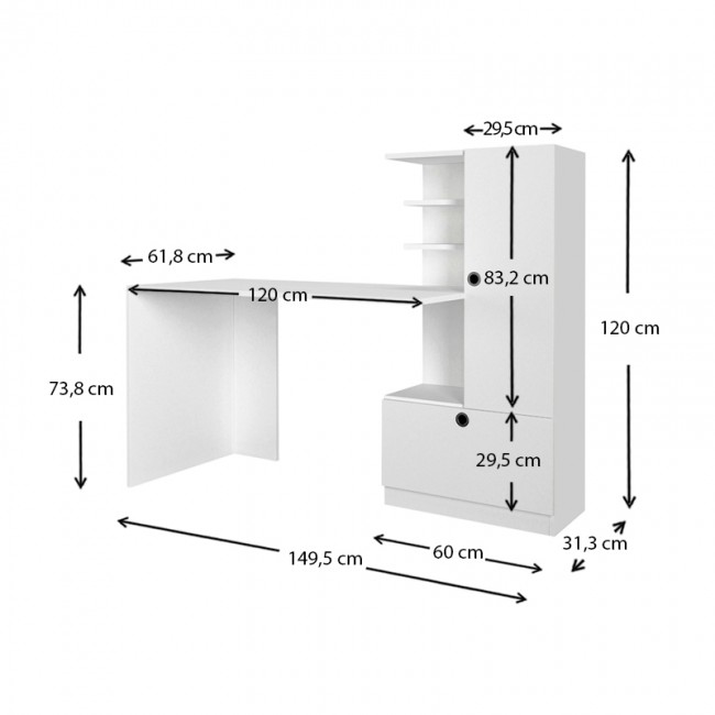 Γραφείο εργασίας Merino Megapap χρώμα λευκό 149,5x61,8x120εκ.