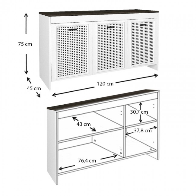 Μπουφές μελαμίνης Galatea Megapap χρώμα λευκό - μαύρο rebab 120x45x75εκ.