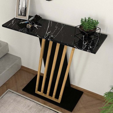 Gravity Megapap melamine console in black marble effect - gold color 90x29,6x76,8cm.