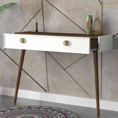 Nadya Megapap melamine wall console in white - walnut color 120x35x89,3cm.