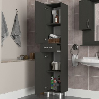 Ντουλάπι κουζίνας - μπάνιου Selina Megapap χρώμα ανθρακί 35x31x179εκ. Ντουλάπι κουζίνας - μπάνιου Selina Megapap χρώμα ανθρακί 35x31x179εκ.