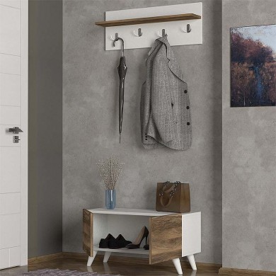 Lores Megapap meamine entrance furniture in white - walnut color 80x31,3x41,5cm.