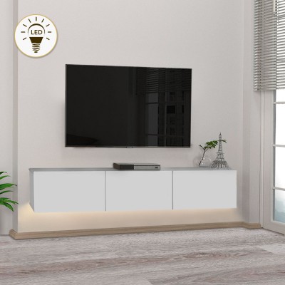 Έπιπλο τηλεόρασης επιτοίχιο Damla Megapap από μελαμίνη με LED χρώμα λευκό 180x29,5x29,5εκ.