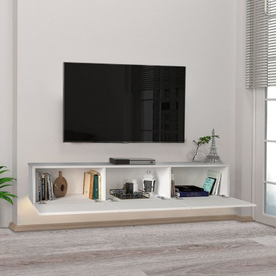 Έπιπλο τηλεόρασης επιτοίχιο Damla Megapap από μελαμίνη με LED χρώμα λευκό 180x29,5x29,5εκ.