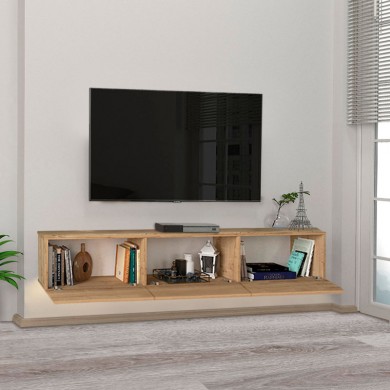 Damla Megapap melamine wall TV cabinet with LED lighting in sapphire oak color 180x29.5x29.5cm.